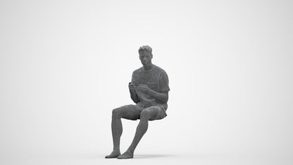 3D scanned man sitting casual, photorealistic archviz people for Enscape and SketchUp, three-quarter front view render