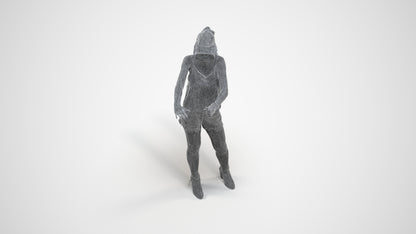 scanned 3D girl casual standing, photogrammetry people for Enscape and V-Ray, wireframe three-quarter view