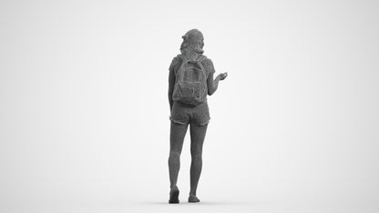 3D scanned girl standing casual, photorealistic archviz people for Enscape and SketchUp, wireframe front view