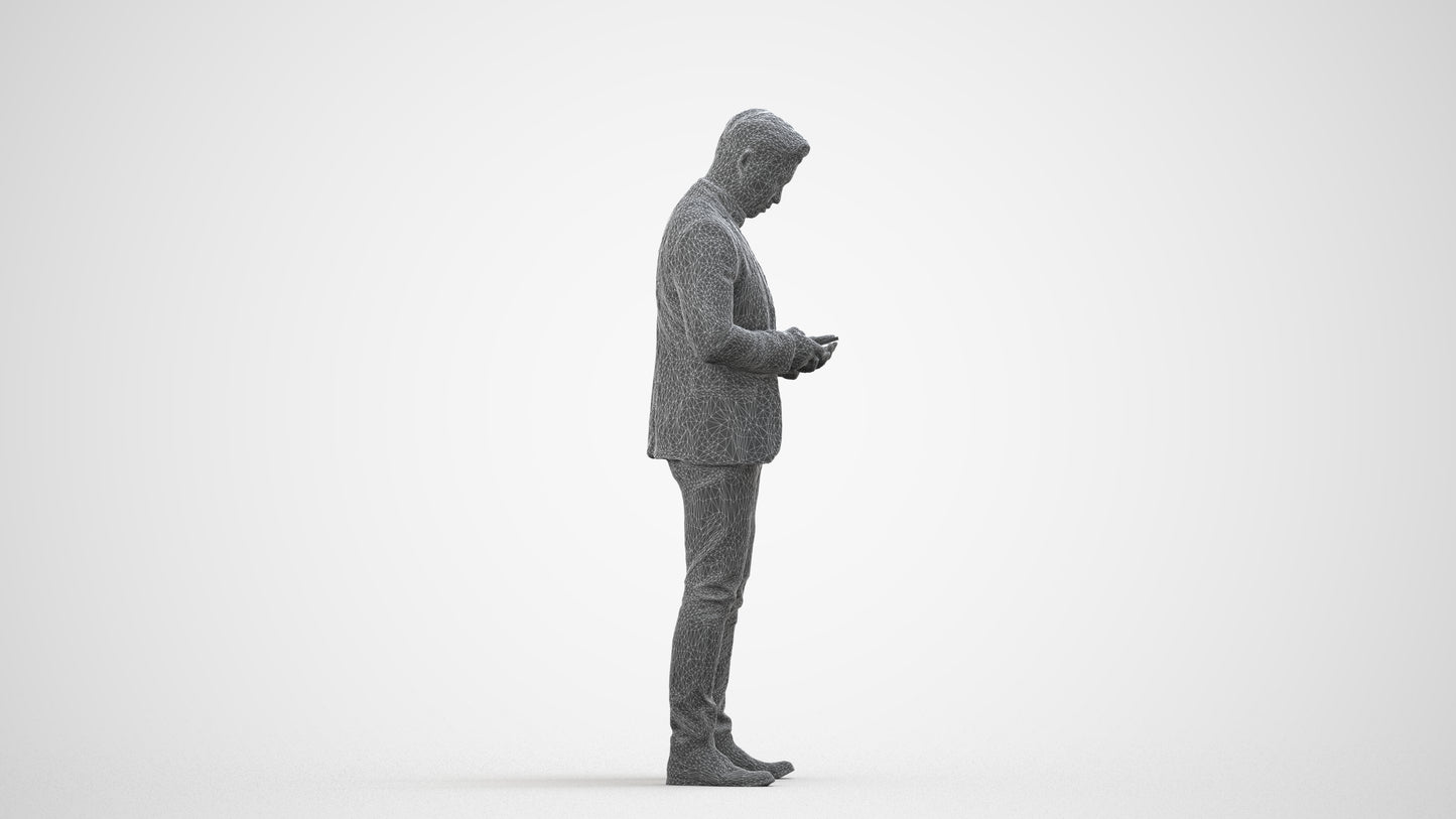 realistic 3D man business, scanned archviz people for Blender and 3ds Max, wireframe side view