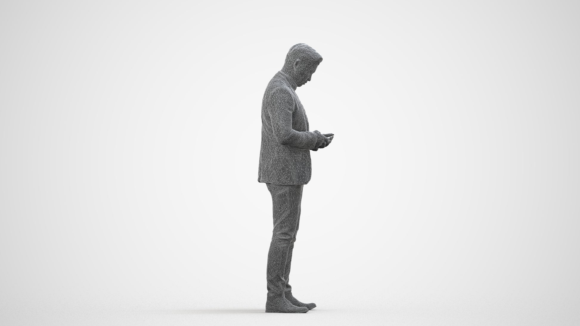 realistic 3D man business, scanned archviz people for Blender and 3ds Max, wireframe side view