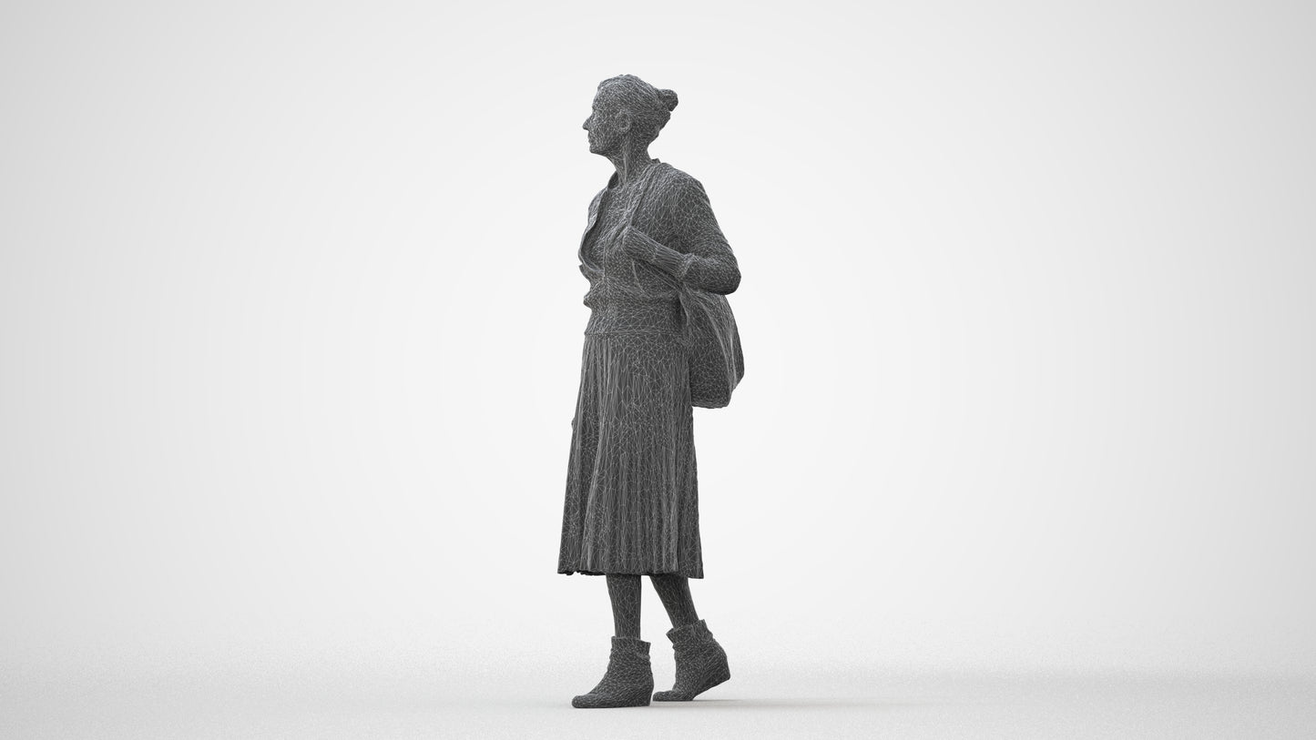3D scanned senior woman walking casual, photorealistic archviz people for Enscape and SketchUp, square thumbnail