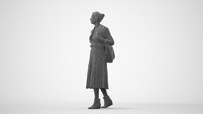 3D scanned senior woman walking casual, photorealistic archviz people for Enscape and SketchUp, square thumbnail