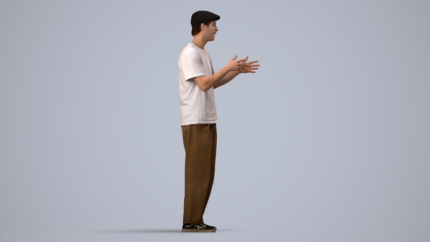 3D people model man casual standing, scanned human for 3ds Max rendering, side view render