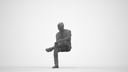 3D scanned man sitting casual, photorealistic archviz people for Enscape and SketchUp, wireframe back view