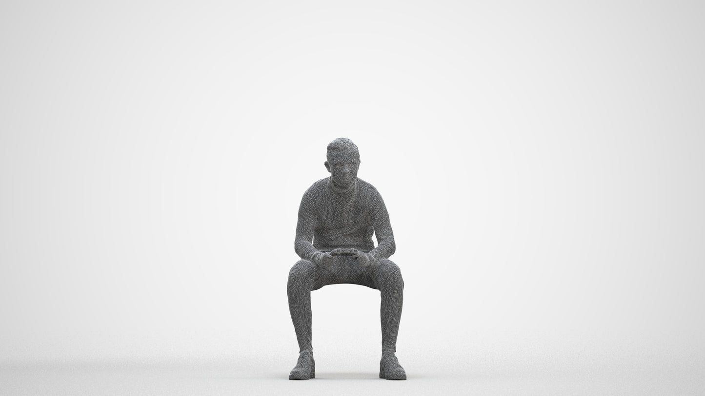 3D human model boy casual kids, photogrammetry scanned person for archviz, three-quarter front view render