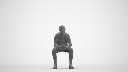 3D human model boy casual kids, photogrammetry scanned person for archviz, three-quarter front view render
