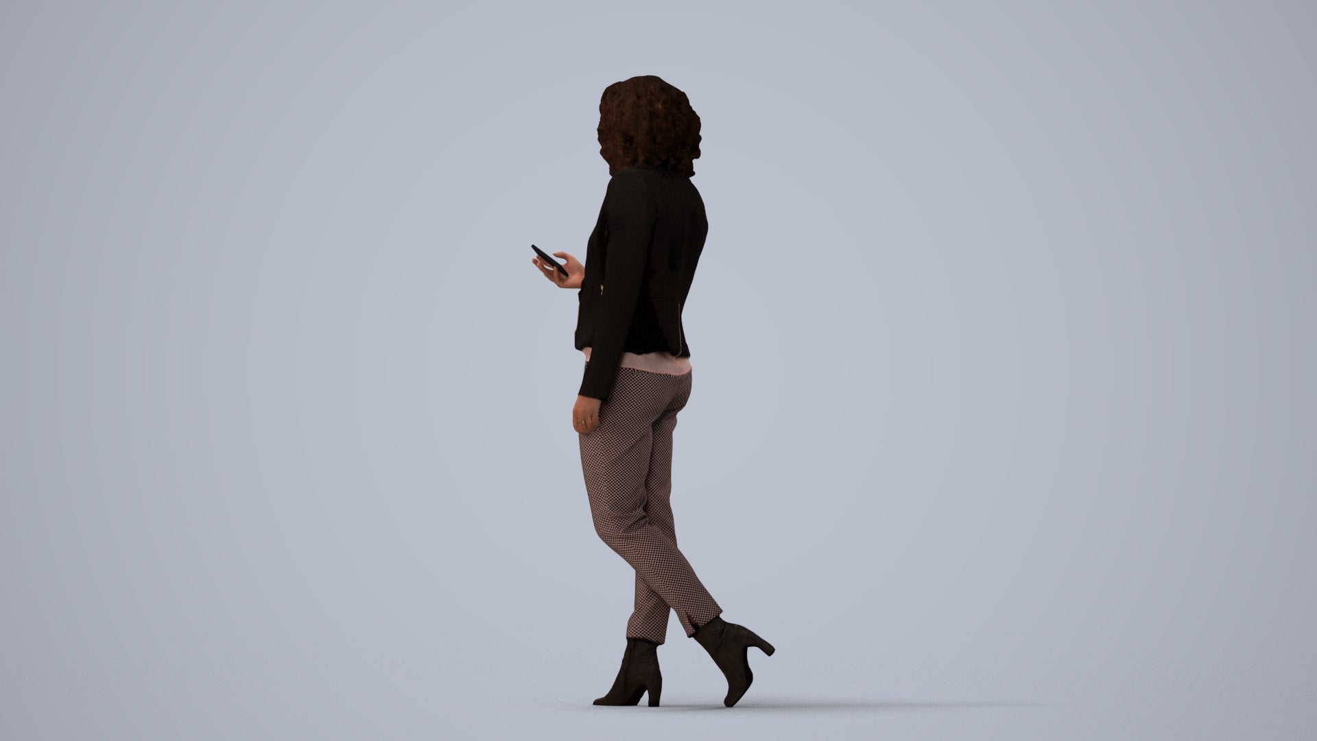 realistic 3D woman business walking, scanned archviz people for Blender and 3ds Max, three-quarter view render