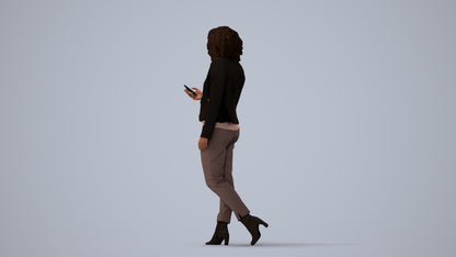 realistic 3D woman business walking, scanned archviz people for Blender and 3ds Max, three-quarter view render