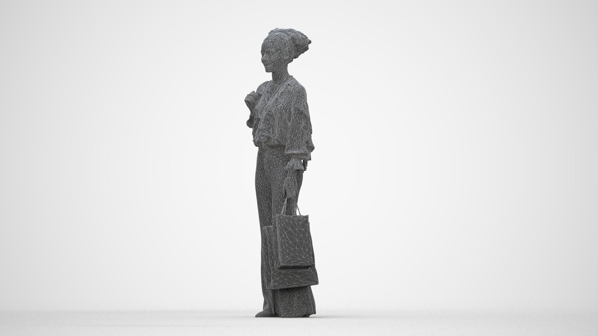 realistic 3D human woman casual shopping, archviz people FBX OBJ for Blender, wireframe back view