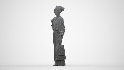 realistic 3D human woman casual shopping, archviz people FBX OBJ for Blender, wireframe back view