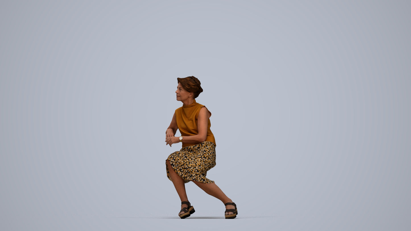 3D scanned woman sitting casual, photorealistic archviz people for Enscape and SketchUp, top-down view render