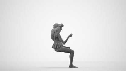 photogrammetry 3D woman casual sitting, realistic human model archviz FBX, wireframe side view