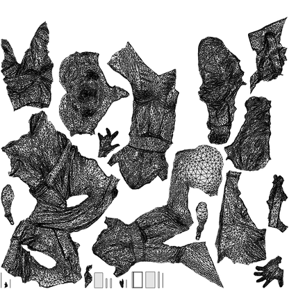 3D human model woman business, photogrammetry scanned person for archviz, wireframe top-down view