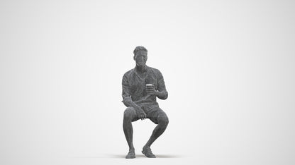 photogrammetry 3D man casual sitting, realistic human model archviz FBX, three-quarter front view render