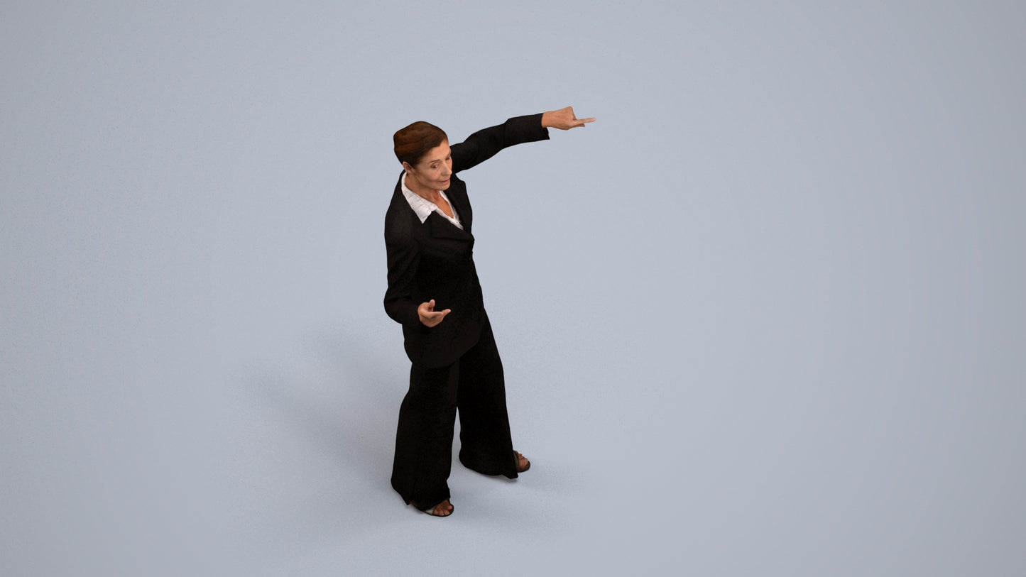 scanned 3D senior woman business, photogrammetry people for Enscape and V-Ray, back view render