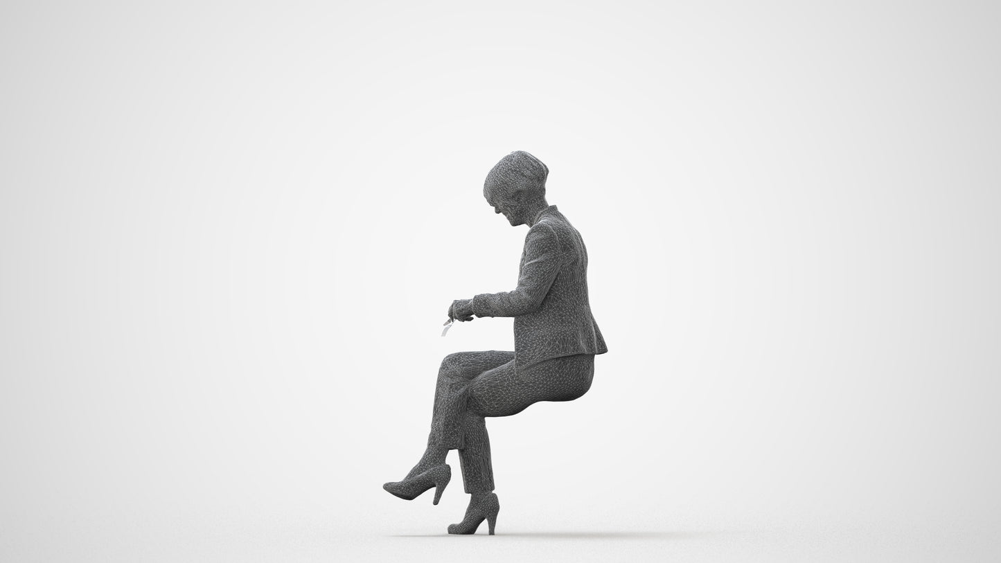 realistic 3D human senior woman business sitting, archviz people FBX OBJ for Blender, square thumbnail