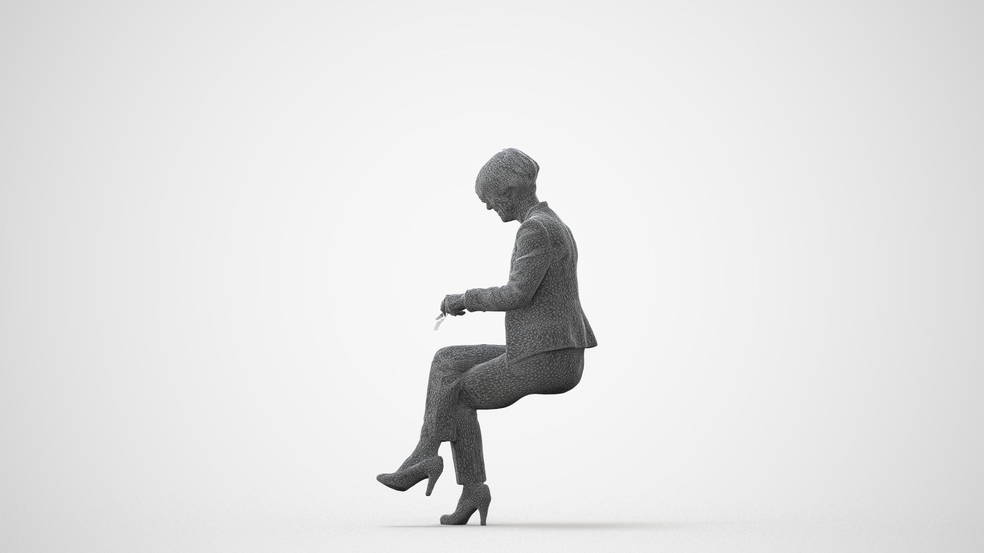 realistic 3D human senior woman business sitting, archviz people FBX OBJ for Blender, square thumbnail