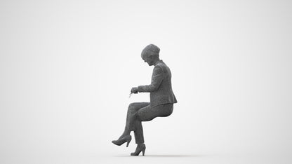 realistic 3D human senior woman business sitting, archviz people FBX OBJ for Blender, square thumbnail