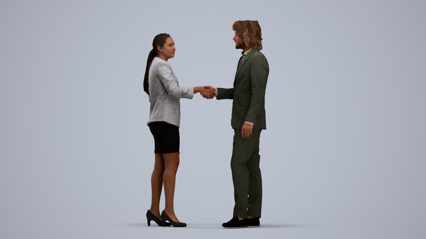3D human model woman business, photogrammetry scanned person for archviz, standing pose render