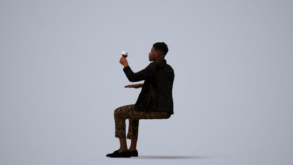 3D scanned man sitting formal, photorealistic archviz people for Enscape and SketchUp, three-quarter view render