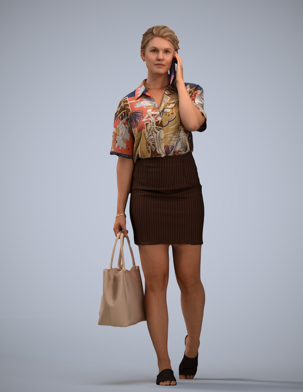 3D scanned woman shopping casual, photorealistic archviz people for Enscape and SketchUp