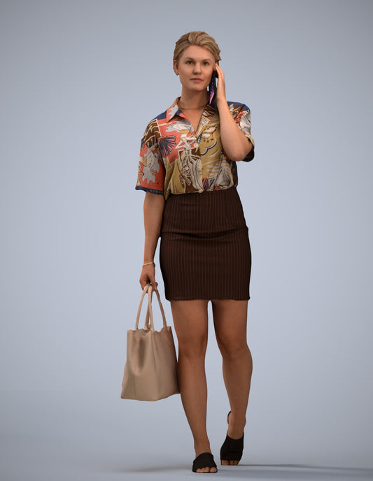 3D scanned woman shopping casual, photorealistic archviz people for Enscape and SketchUp