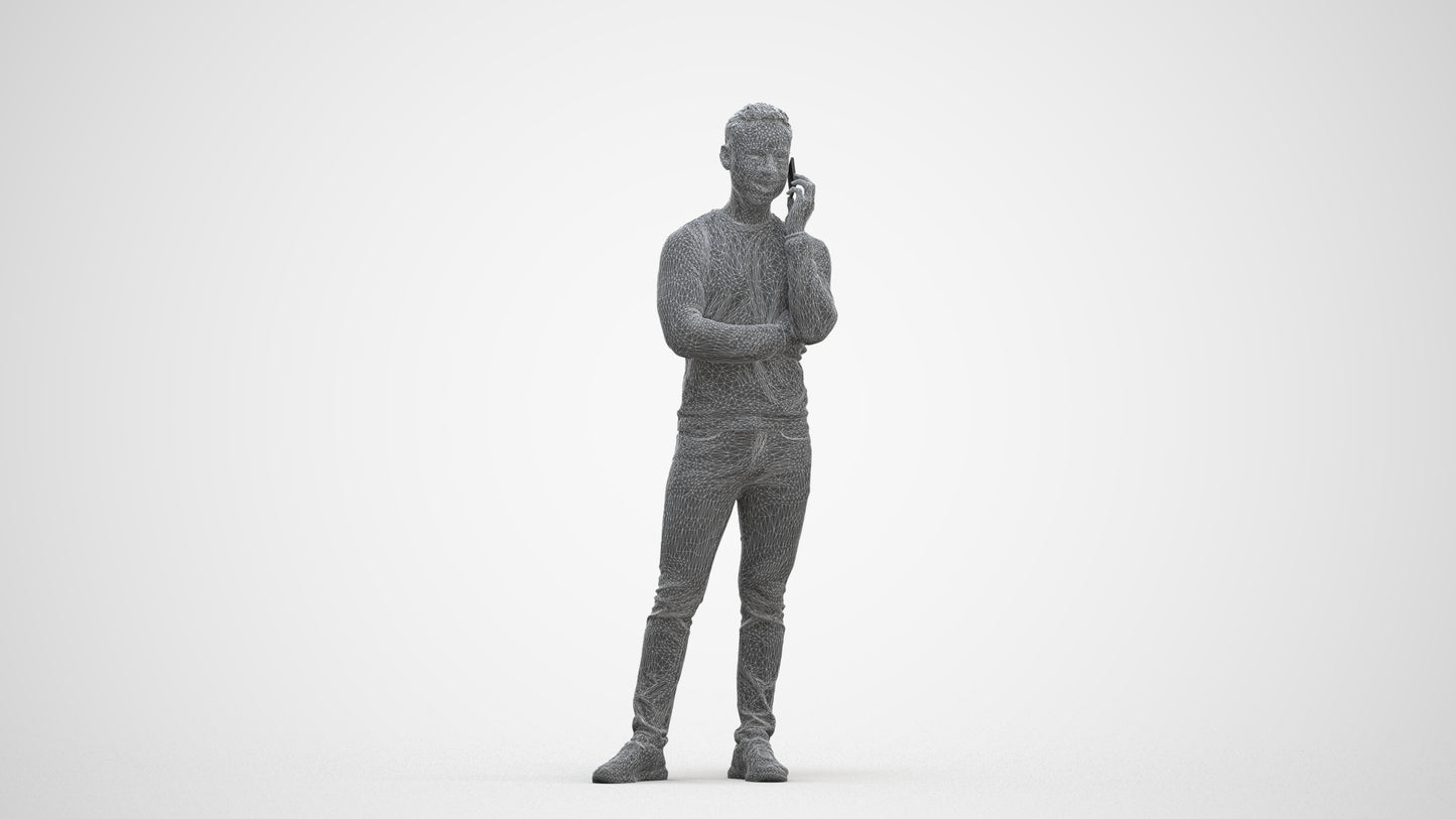 3D human model man casual standing, photogrammetry scanned person for archviz, three-quarter front view render