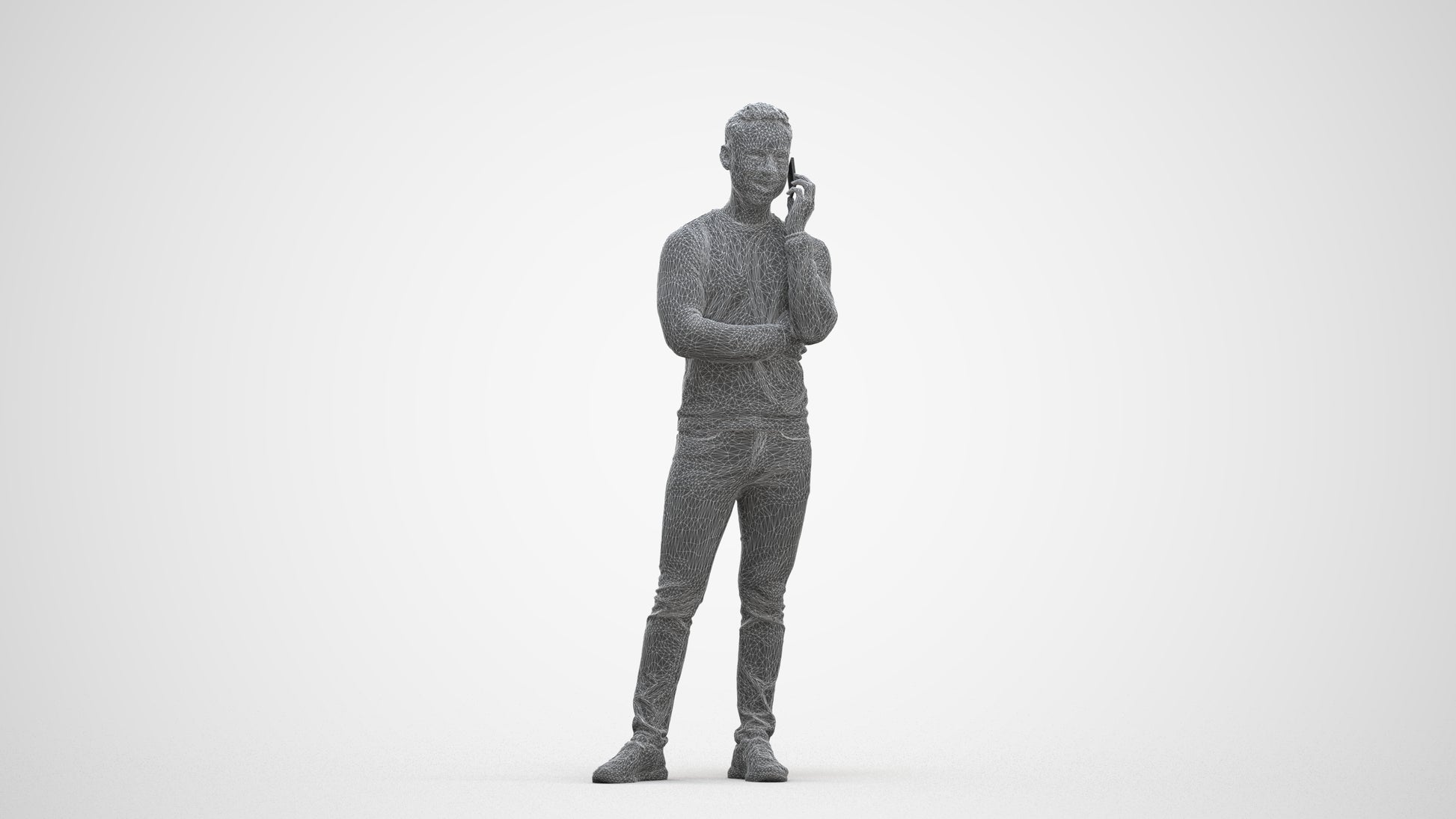3D human model man casual standing, photogrammetry scanned person for archviz, three-quarter front view render