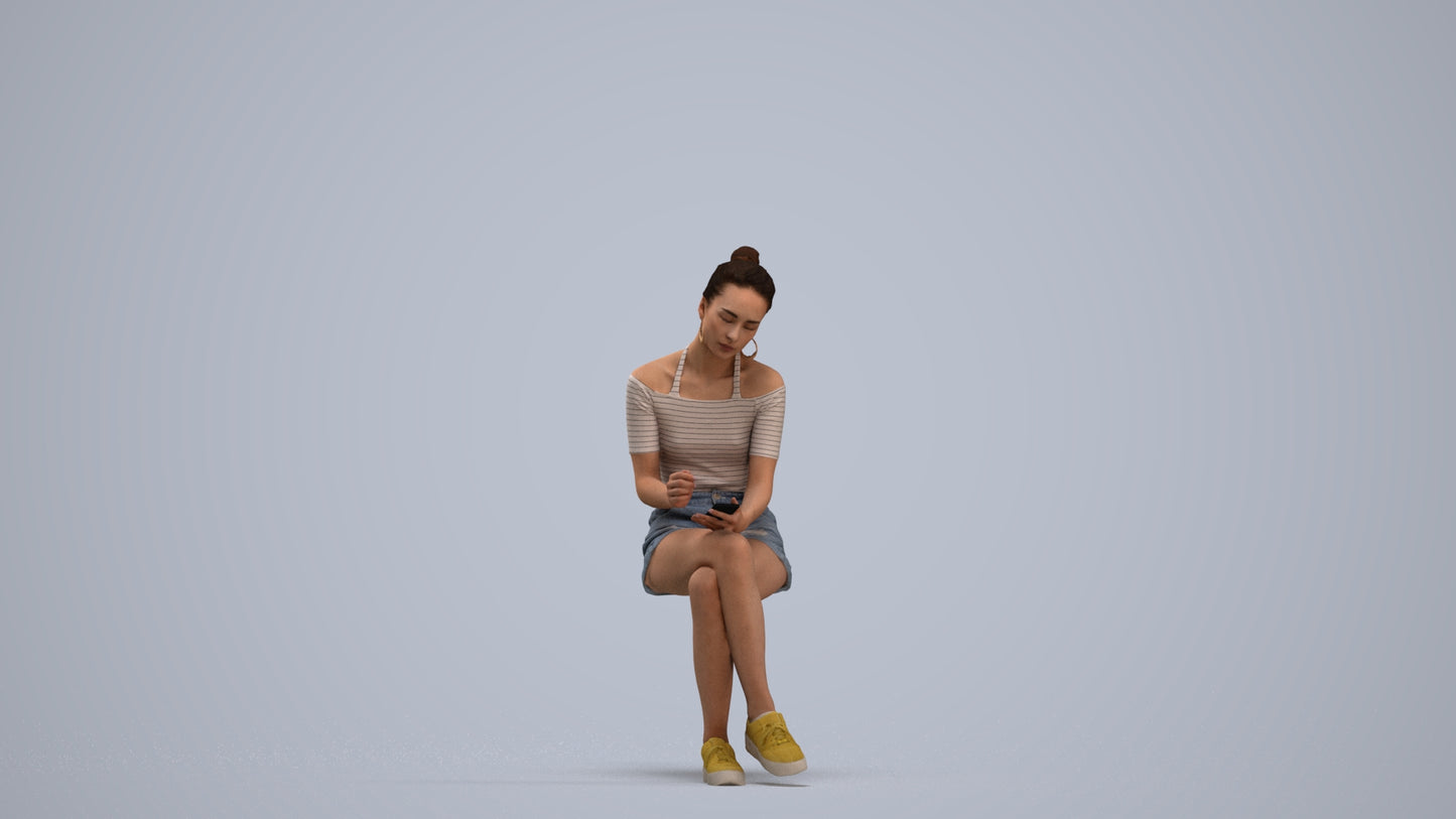 realistic 3D human woman casual sitting, archviz people FBX OBJ for Blender, standing pose render
