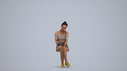 realistic 3D human woman casual sitting, archviz people FBX OBJ for Blender, standing pose render