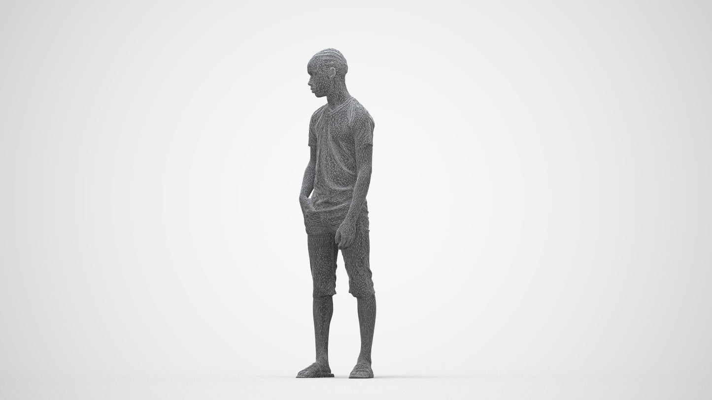 photogrammetry 3D boy casual kids, realistic human model archviz FBX, wireframe back view