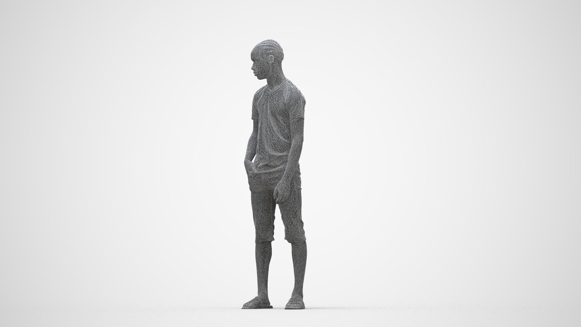photogrammetry 3D boy casual kids, realistic human model archviz FBX, wireframe back view