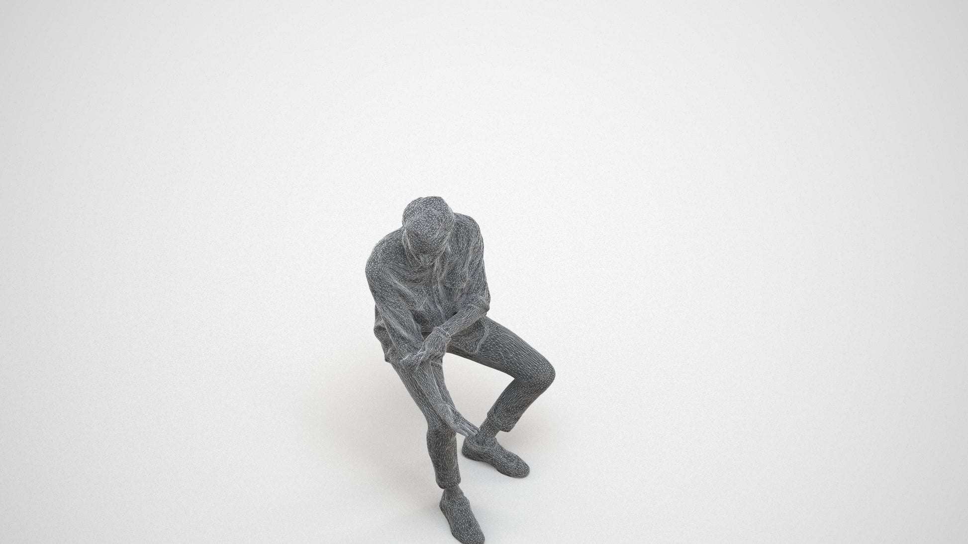 realistic 3D people man casual sitting, render-ready for V-Ray and Corona, FBX OBJ, wireframe three-quarter view