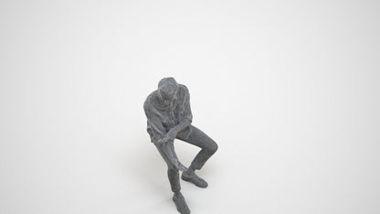realistic 3D people man casual sitting, render-ready for V-Ray and Corona, FBX OBJ, wireframe three-quarter view
