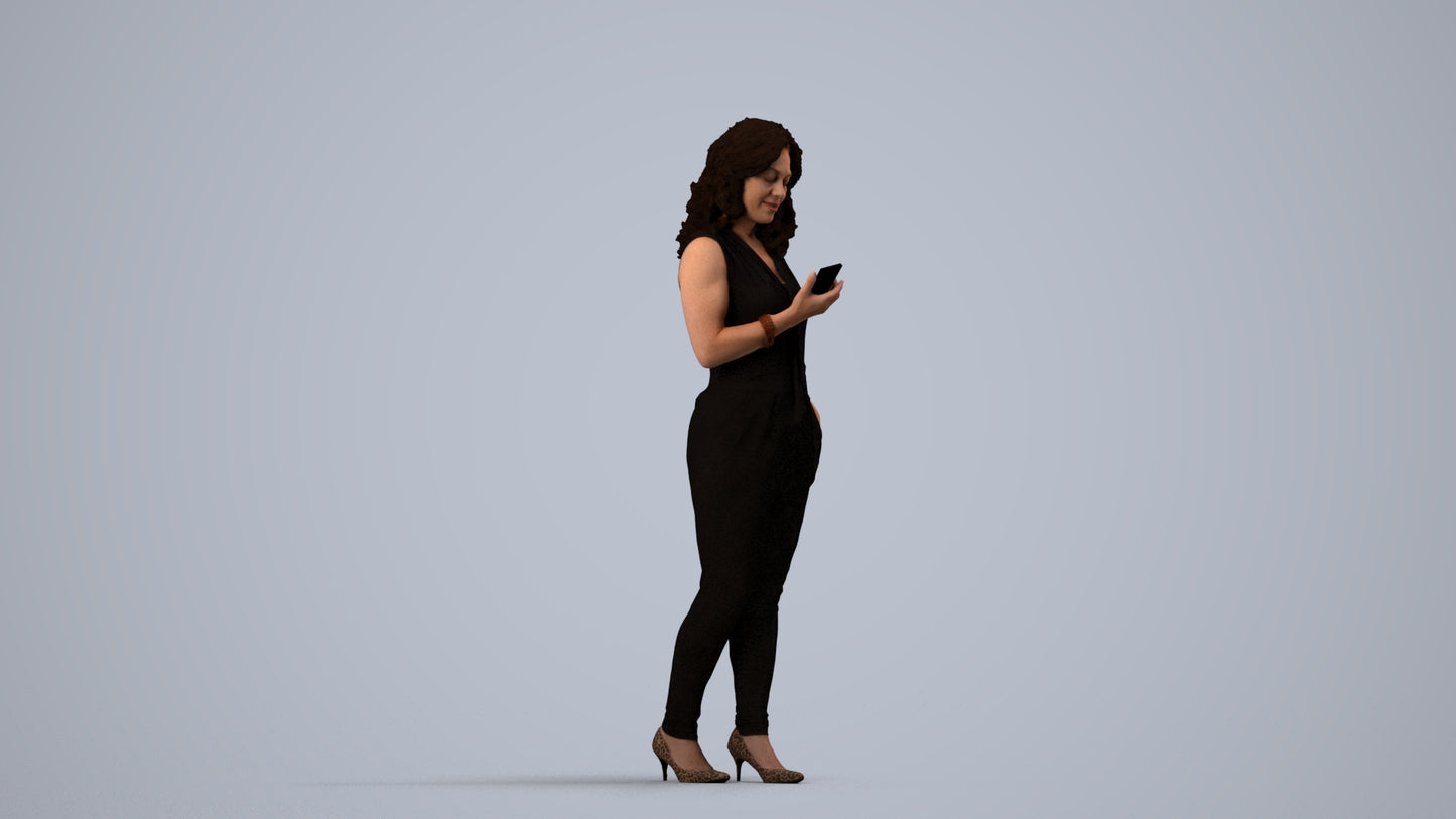 scanned 3D woman casual walking, photogrammetry people for Enscape and V-Ray, side view render