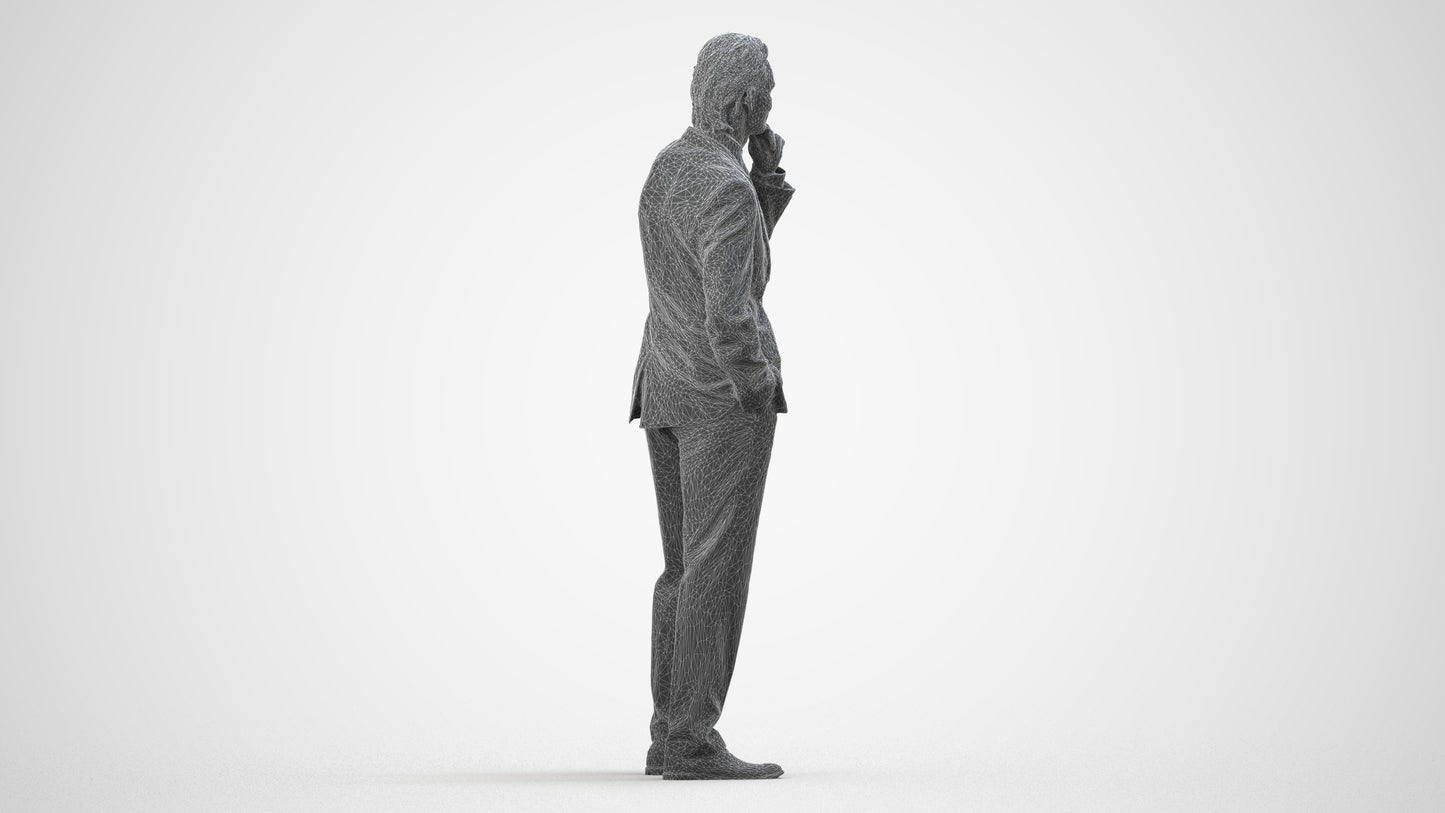 3D scanned man business, photorealistic archviz people for Enscape and SketchUp, wireframe side view