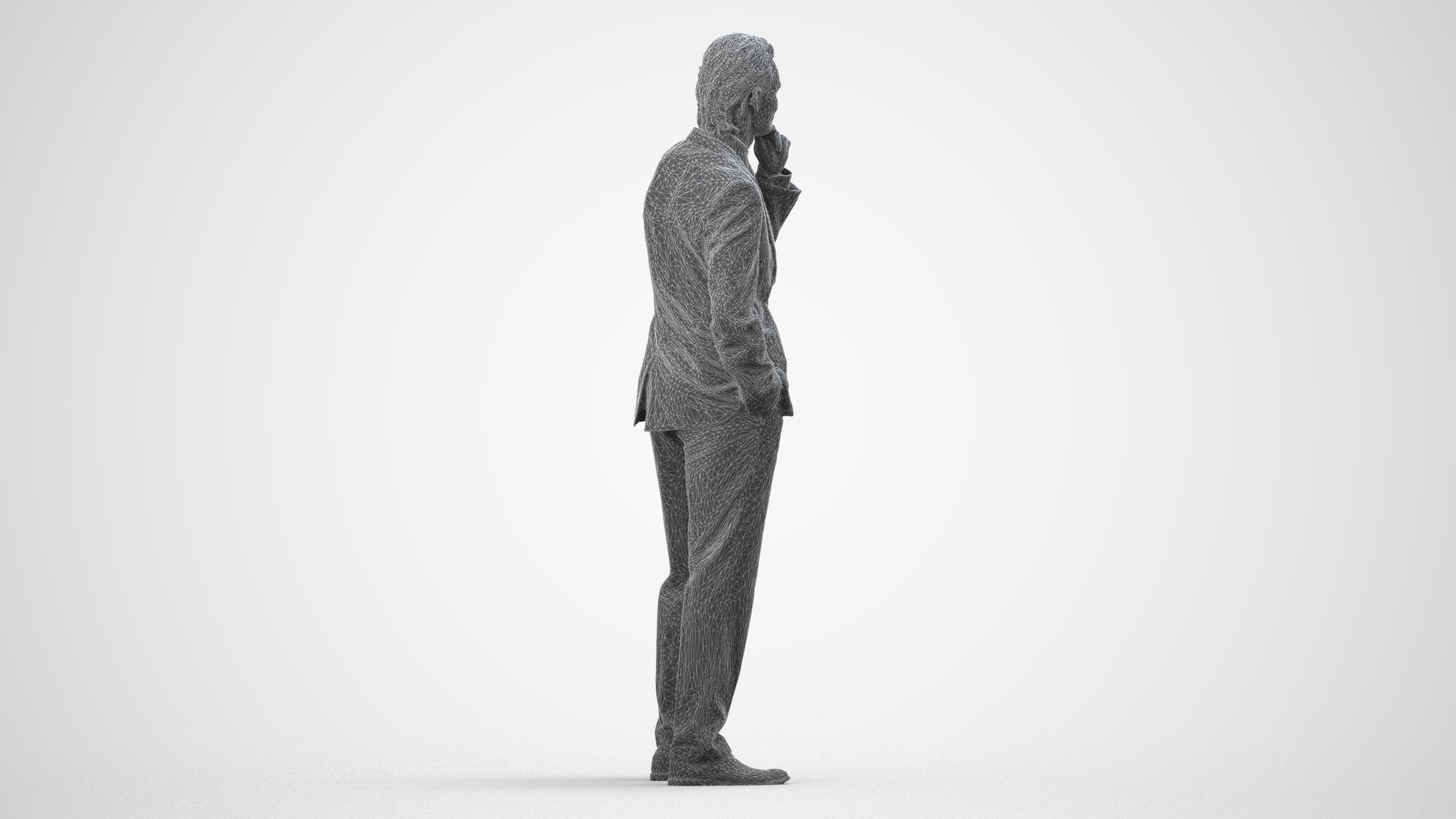 3D scanned man business, photorealistic archviz people for Enscape and SketchUp, wireframe side view