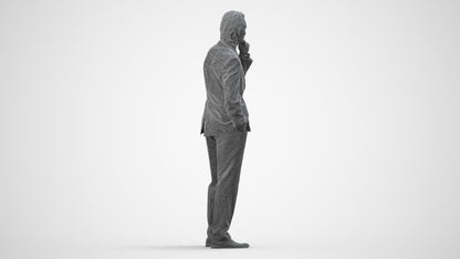 3D scanned man business, photorealistic archviz people for Enscape and SketchUp, wireframe side view