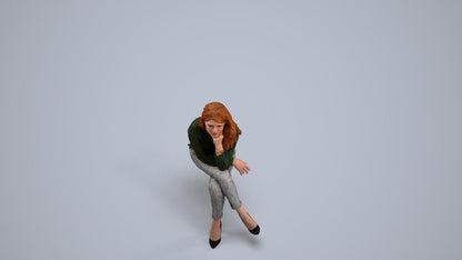realistic 3D human woman casual sitting, archviz people FBX OBJ for Blender, back view render