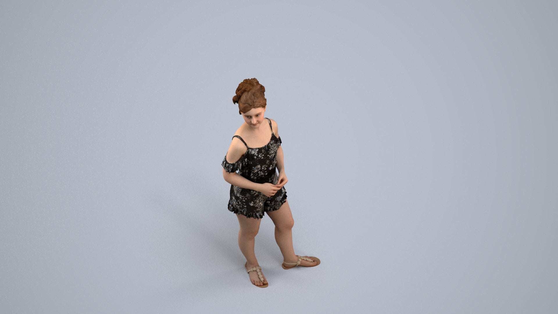 3D scanned girl kids casual, photorealistic archviz people for Enscape and SketchUp, back view render