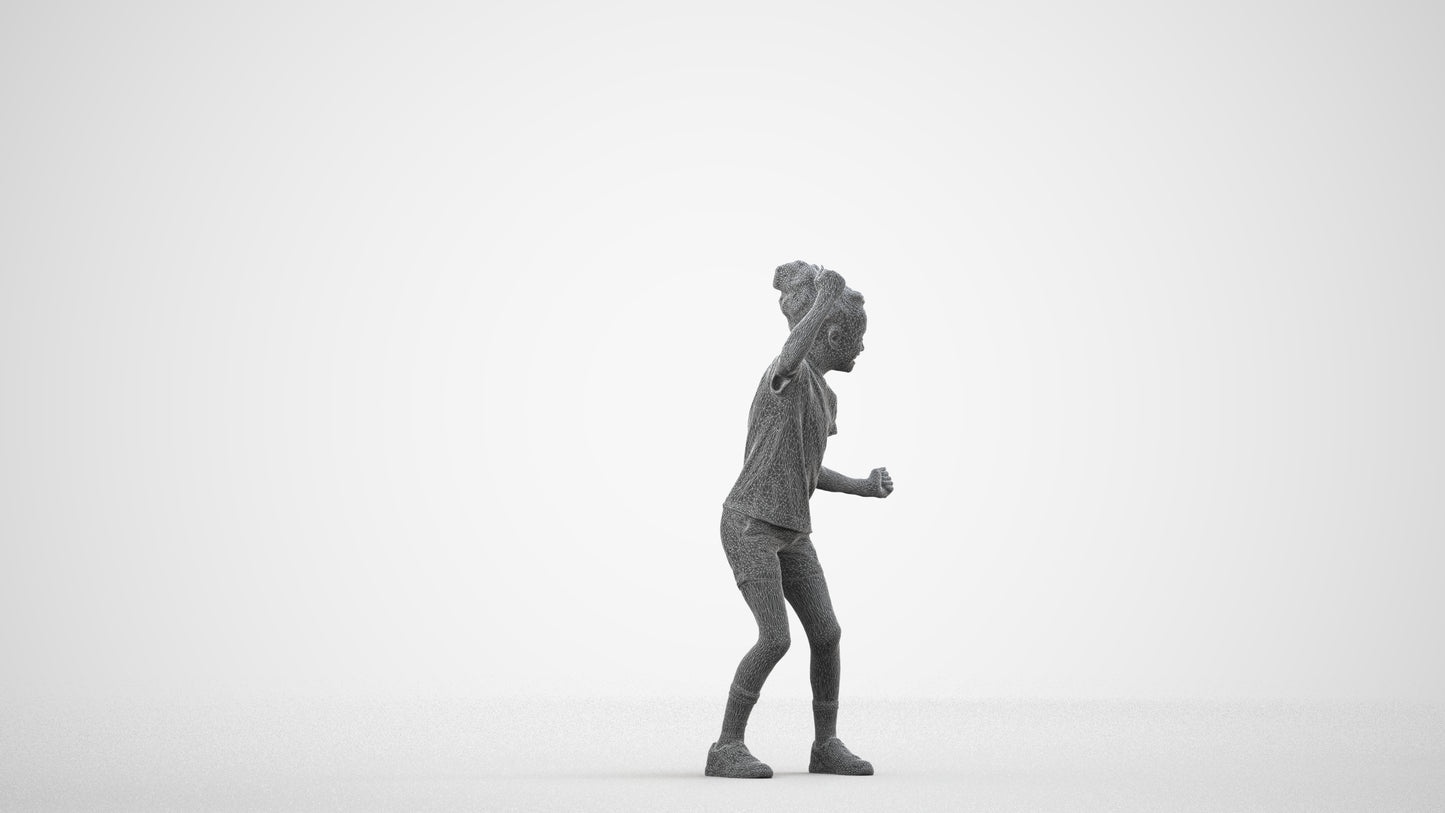 realistic 3D girl casual kids, scanned archviz people for Blender and 3ds Max, wireframe side view