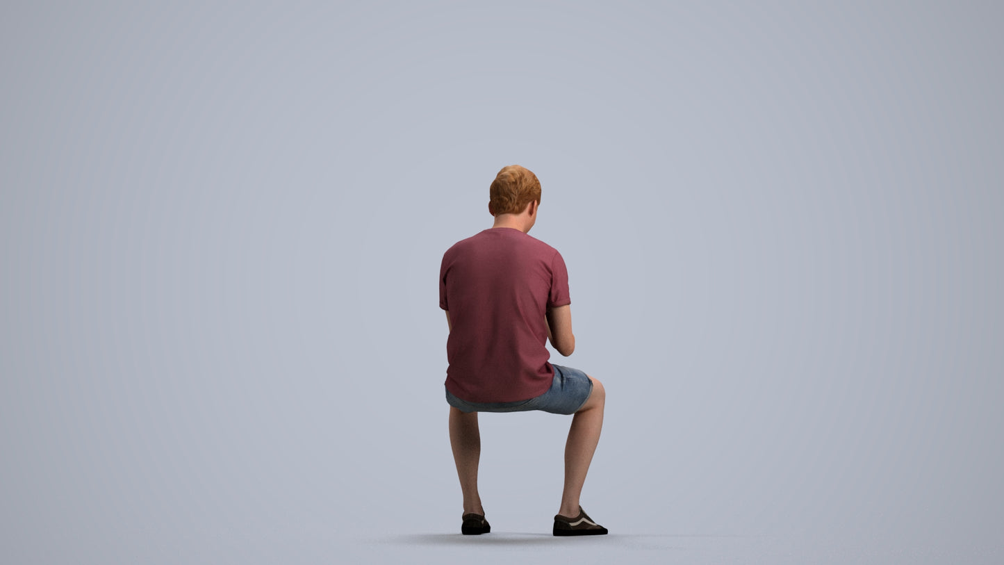 3D scanned man sitting casual, photorealistic archviz people for Enscape and SketchUp, front view render