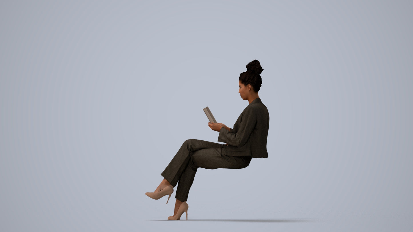 3D scanned woman business, photorealistic archviz people for Enscape and SketchUp, three-quarter view render