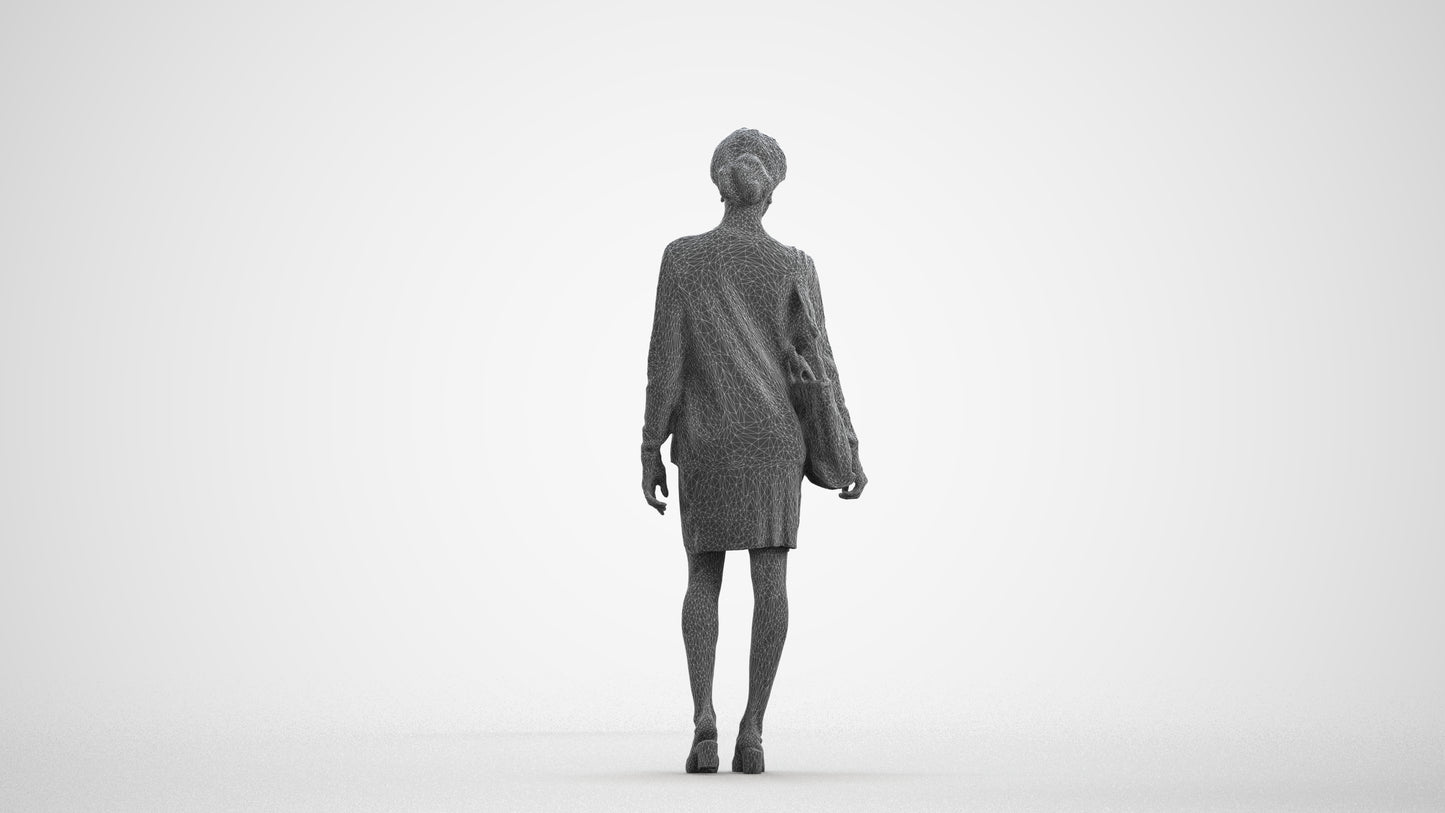 realistic 3D people woman casual walking, render-ready for V-Ray and Corona, FBX OBJ, wireframe front view