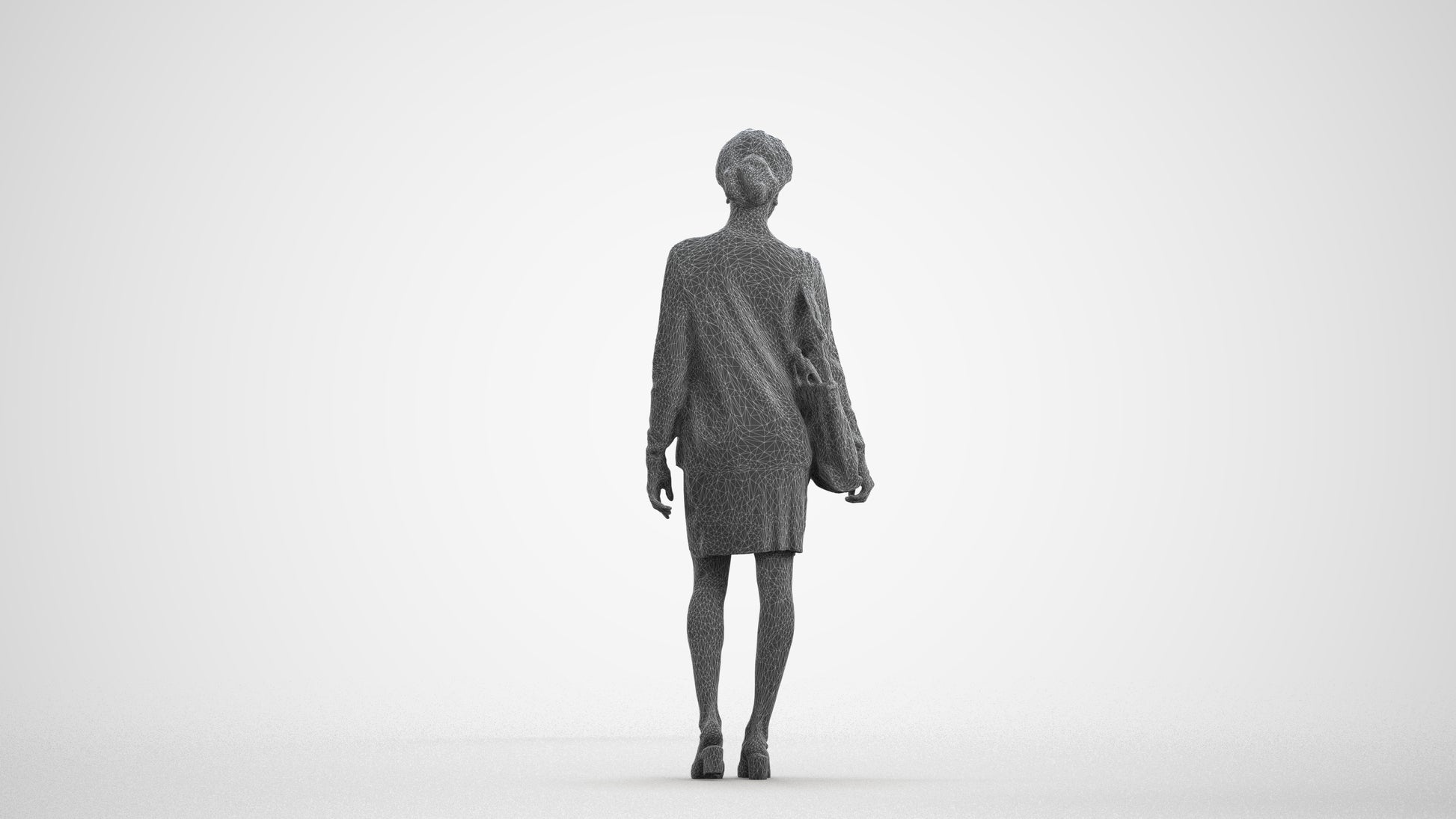 realistic 3D people woman casual walking, render-ready for V-Ray and Corona, FBX OBJ, wireframe front view