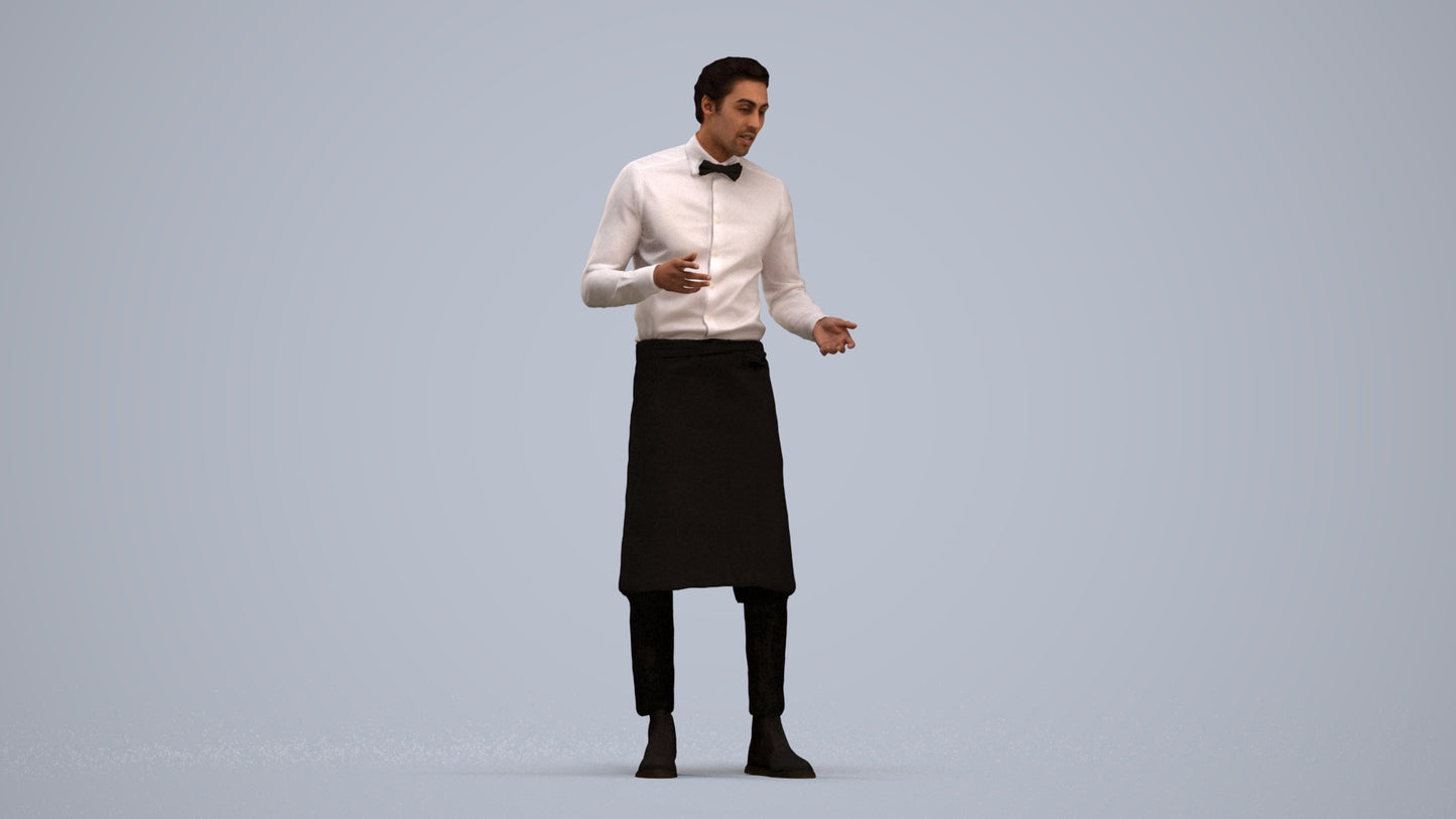 photogrammetry 3D man hospitality, realistic human model archviz FBX, standing pose render