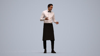 photogrammetry 3D man hospitality, realistic human model archviz FBX, standing pose render
