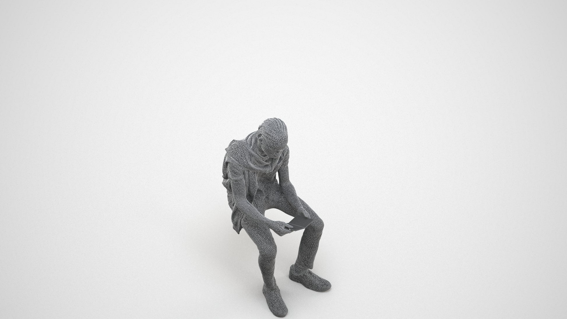 3D people model boy kids, scanned human for 3ds Max rendering, wireframe three-quarter view