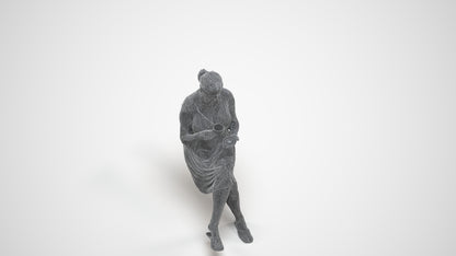 3D scanned woman sitting casual, photorealistic archviz people for Enscape and SketchUp, wireframe three-quarter view